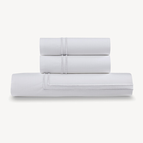 3-Piece Cotton Duvet Cover Set with Satin Stitching // White (Full/Queen)