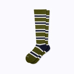 Trio Stripe Companion Socks // Olive + Navy (Small)