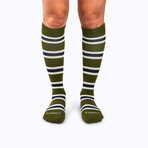 Trio Stripe Companion Socks // Olive + Navy (Small)