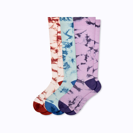 Tie Dye Companion Socks // 3 Pairs Socks // Rose + Harbor Blue + Lavender (Small)