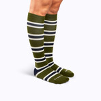 Trio Stripe Companion Socks // Olive + Navy (Small)