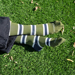 Trio Stripe Companion Socks // Olive + Navy (Small)