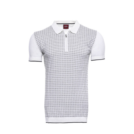 Roland Plaid Zippered Knitted Polo // Ecru (S)