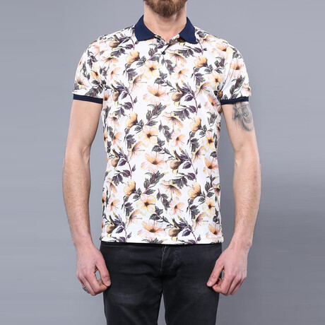 Clinton Floral Printed Polo // Ecru (S)