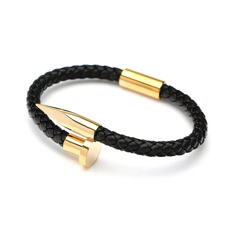 Solomun Spike Leather Cuff Bracelet // 8"