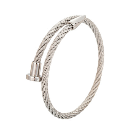 Leo Cable Titanium Spike Cuff Bracelet // Silver // 3"