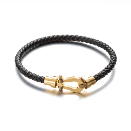 Sebastian 18K Gold Plated Titanium + Leather Bracelet // 8.5"
