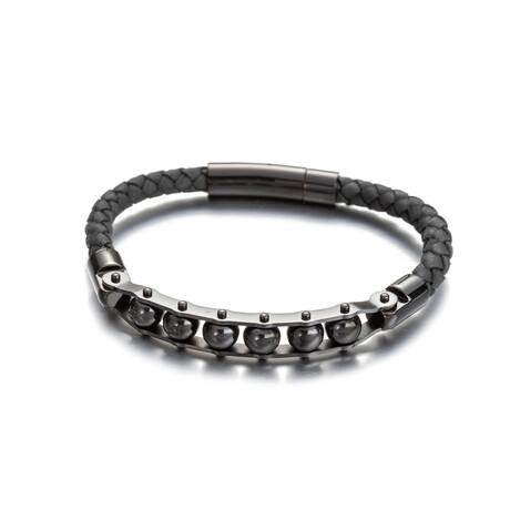 Andrew Titanium Beaded Leather Bracelet // 8"
