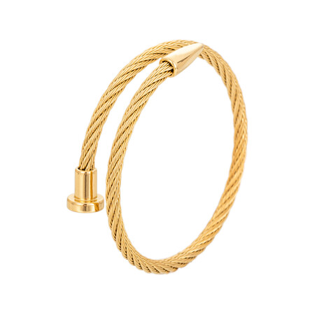 Leo Cable Titanium Spike Cuff Bracelet // Gold // 3"