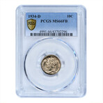 1934-D Mercury Silver Dime // PCGS Certified MS66FB // Wood Presentation Box