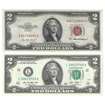 $2 United States Currency Set of 2 // Red & Green Seals // Almost Unc. to Uncirculated // 1953-2013