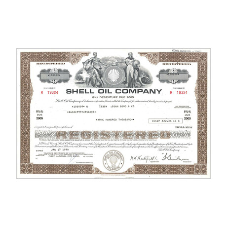 Shell Oil Co. Bond Certificate // Values Vary // Brown // 1970s