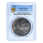 1993 $1 American Silver Eagle // PCGS Certified MS67 // Midnight Toned // Deluxe Collector's Pouch