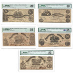 1861 Notes of the Confederacy // 5 Note Set // PMG Certified // $5, $10, $20, $50, $100