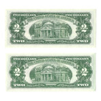 1963 $2 Legal Tender Note // Sequential Set of 2 // Choice Crisp Uncirculated // Deluxe Collector's Pouch