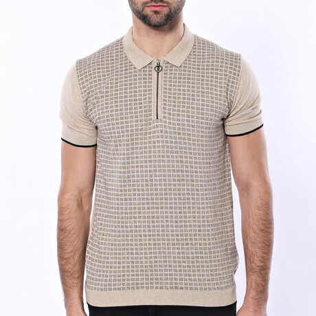 Talon Plaid Zippered Knitted Beige Polo // Beige (S)