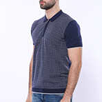 Camden Plaid Zippered Knitted Polo // Navy (M)