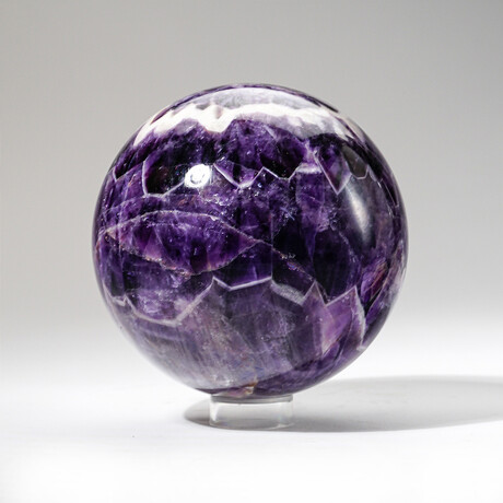 Genuine Polished Chevron Amethyst Sphere + Acrylic Display Stand