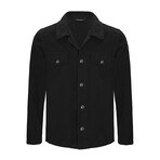 Button Front Shirt Jacket // Black (XL)
