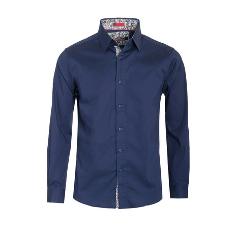 Cotton-Stretch Long Sleeve Shirt // Navy (S)