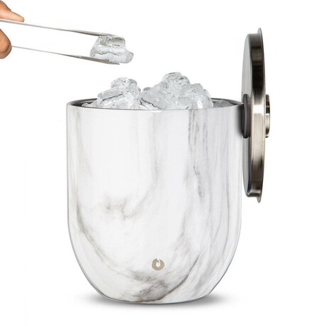 Insulated Stainless Steel Ice Bucket + Lid and Tongs // Marble