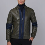 Sao Paolo Leather Jacket // Olive + Navy (S)