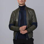 Sao Paolo Leather Jacket // Olive + Navy (3XL)