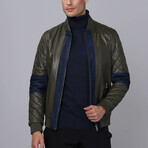 Sao Paolo Leather Jacket // Olive + Navy (2XL)
