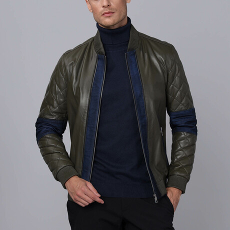 Sao Paolo Leather Jacket // Olive + Navy (S)