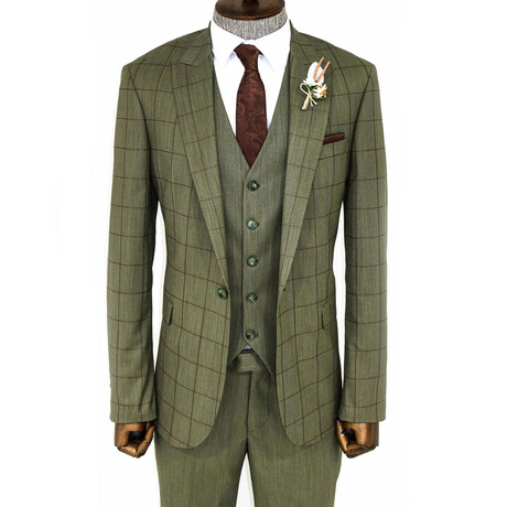 William Slim Fit 3-Piece Suit // Green (Euro: 42)