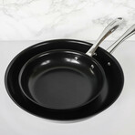 Color Stainless Steel Open Frypan Set // 8" + 11" // Set of 2 (Black)