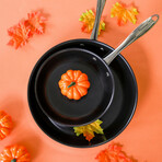 Color Stainless Steel Open Frypan Set // 8" + 11" // Set of 2 (Black)