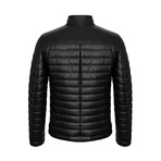 Mock Neck Striped Quilted Leather Jacket // Black (L)