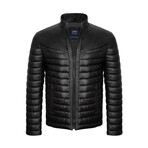 Mock Neck Striped Quilted Leather Jacket // Black (3XL)