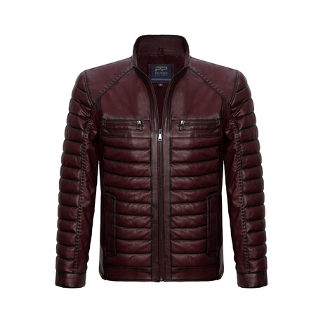 Quilted Leather Jacket // Burgundy (S)