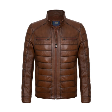 Striped Quilted Leather Jacket // Chestnut (S)