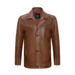 Button Up Leather Blazer // Chestnut (XL)