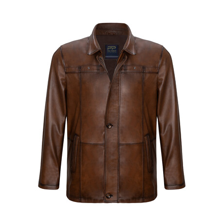 Casual Button Up Leather Jacket // Chestnut (S)