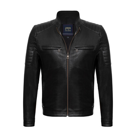Quilt Shoulders Racer Leather Jacket // Black (S)