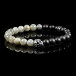 Steel Skull + Labradorite + Matte Onyx Stone Stretch Bracelet // 8.5"