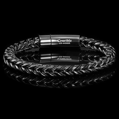 Polished Black Plated Stainless Steel Franco Chain + Nylon Cord Bracelet // 8"