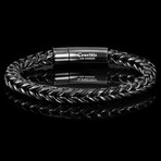 Polished Black Plated Stainless Steel Franco Chain + Nylon Cord Bracelet // 8"