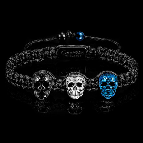 3 Skulls Tri-Color Steel Adjustable Bracelet // 7.25"