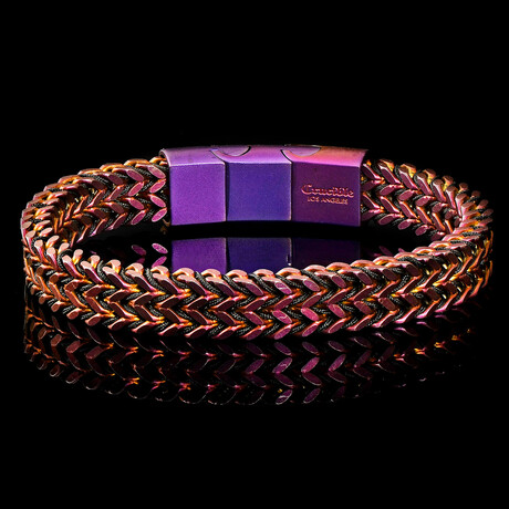 Matte Finish Purple Plated Stainless Steel Double Franco Chain Bracelet // 8.5"