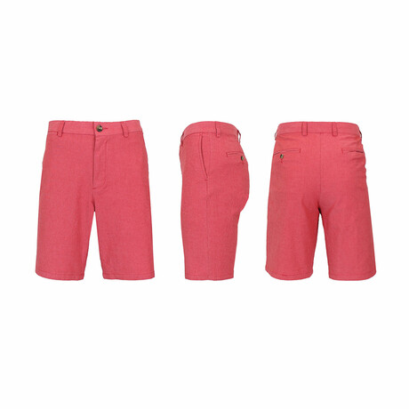 Flat-Front Cotton Stretch Oxford Chino Shorts // Red (M)