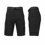 Cotton Flex Stretch Cargo Shorts With Belt // Black (M)
