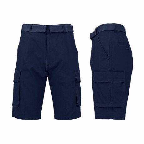 Cotton Flex Stretch Cargo Shorts With Belt // Navy (M)