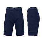 Men's Cotton Flex Stretch Cargo Shorts With Belt // Navy (L)
