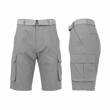 Cotton Flex Stretch Cargo Shorts With Belt // Grey (XS)