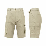 Men's Cotton Flex Stretch Cargo Shorts With Belt // Khaki (L)